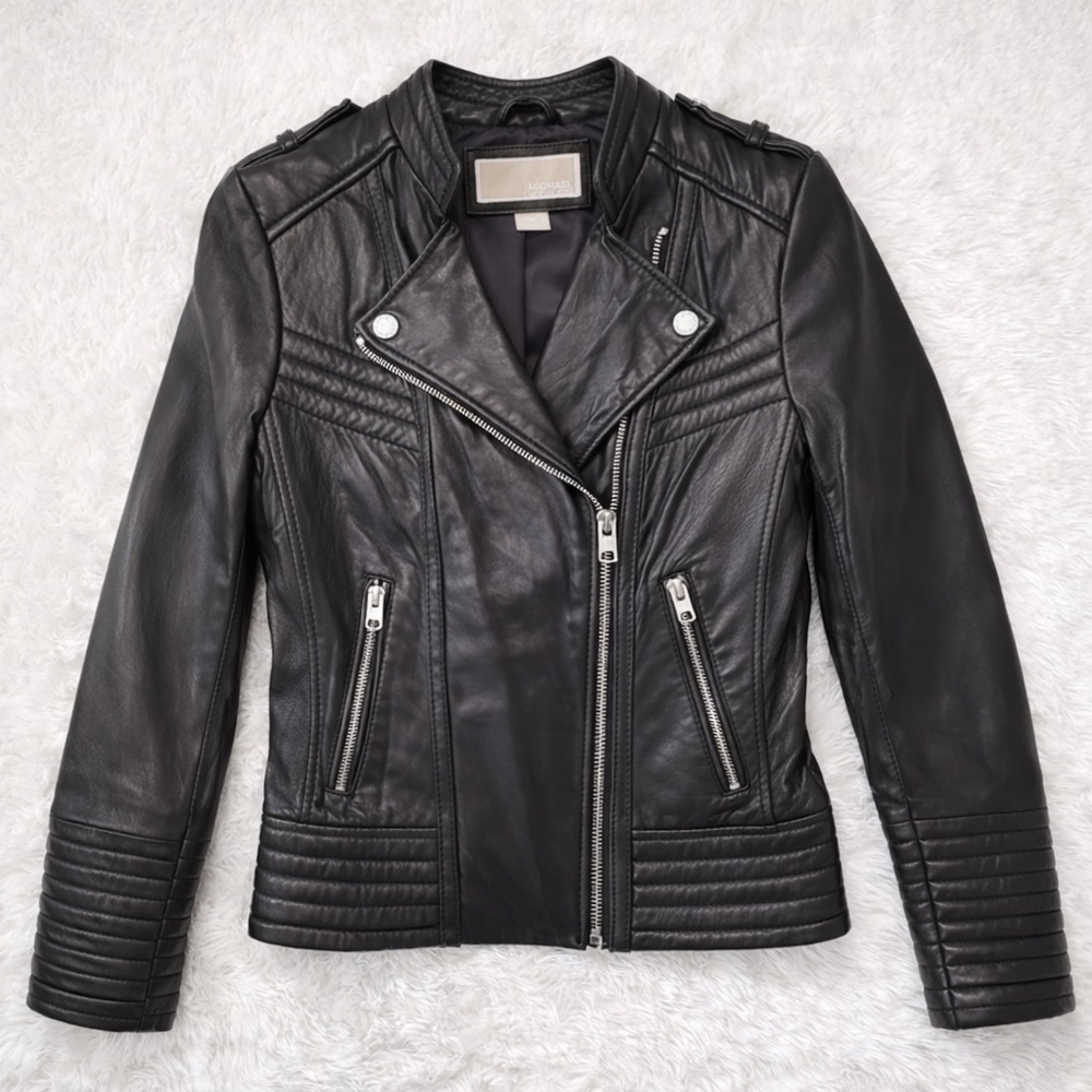 Michael Kors Black Leather Moto Jacket EUC / Like New - Picture 2 of 7